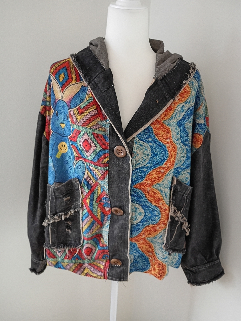 AQRL Italian Distressed Patchwork Lagenlook Hoodie, One Size